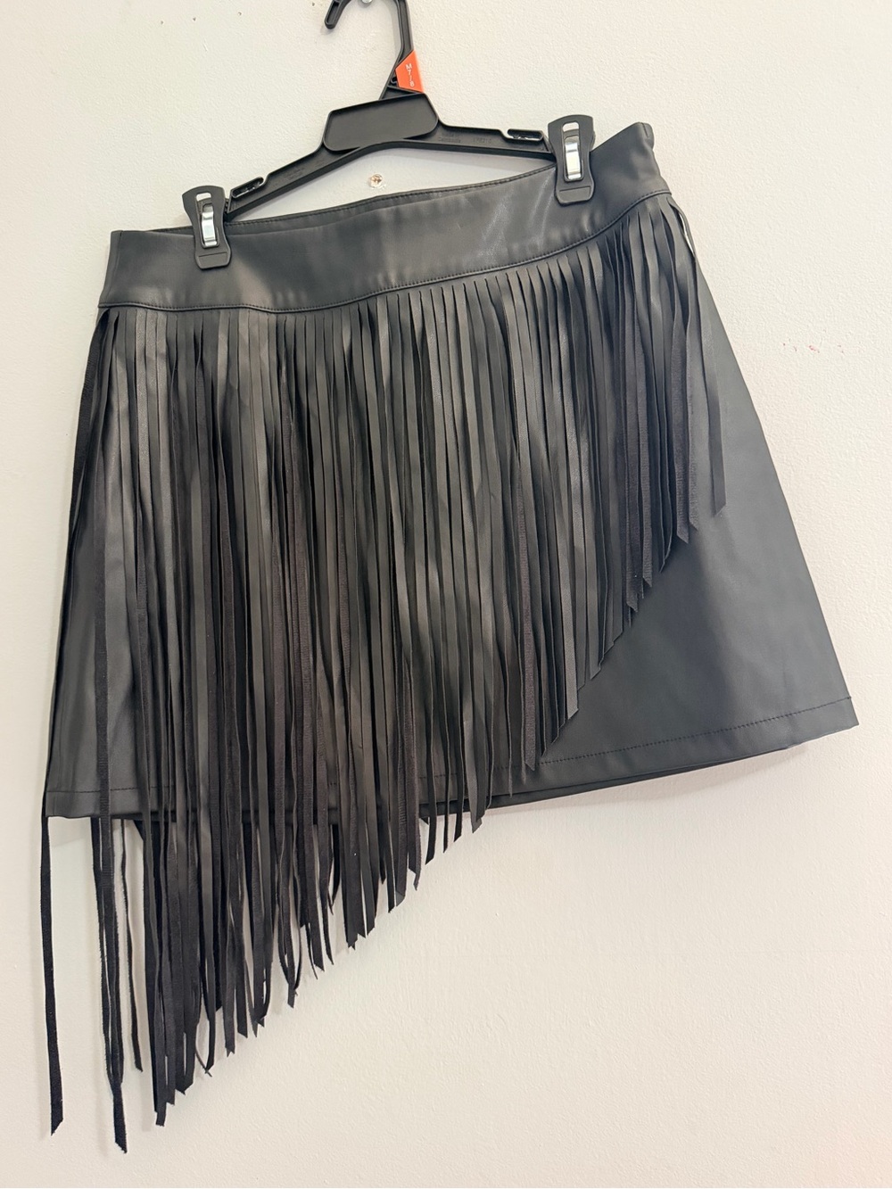 SHUG! Jordan Faux Leather Asymmetrical Fringe Skirt – Size Small NWOT